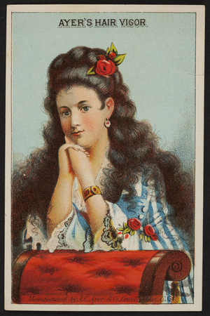 Trade card for Ayer's Hair Vigor, manufactured by J.C. Ayer & Co., Lowell, Mass., undated