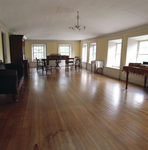 Ballroom, long view, including a sofa, Barrett House, New Ipswich, N.H.