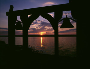 Sunset through bell frame, Beauport, Sleeper-McCann House, Gloucester, Mass.