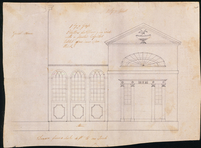 Exterior elevation of the east hyphen and wing, Jonathan Leavitt House, Greenfield, Mass., ca. 1797