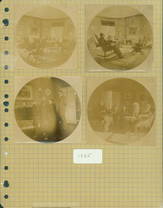 Tucker Family photograph album, portraits including Richard Holbrook Tucker and Mollie Tucker playing the piano, page twenty-seven, Wiscasset, Maine