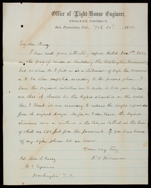 Robert S. Williamson to Thomas Lincoln Casey, February 10, 1881