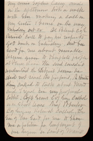 Thomas Lincoln Casey Notebook, October 1890-December 1890, 22, my neice Sophie Casey and