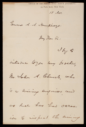 W. C. Church to General A. A. Humphreys, November 13, 1871