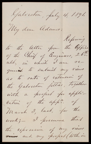 [Charles] J. Allen to Major Henry M. Adams, July 4, 1891