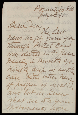 Robert Weir to Thomas Lincoln Casey, July 4, 1891