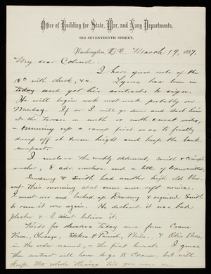 Bernard R. Green to Thomas Lincoln Casey, March 19, 1887