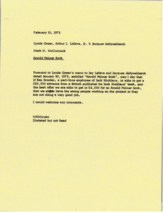 Memorandum from Mark H. McCormack to Lynda Green, Arthur J. Lafave and Jacques deSpoelberch