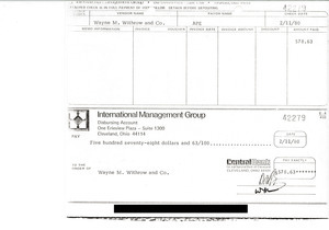 Check from International Mangement Group to Wayne M. Withrow & Co.