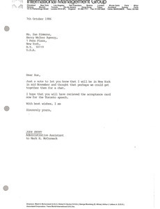 Letter from Judy Stott to Sue Simmons