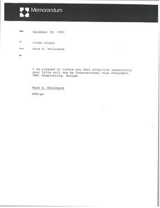 Memorandum from Mark H. McCormack to Linda Cooper