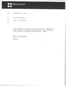 Memorandum from Mark H. McCormack to Hajime Fukuhara