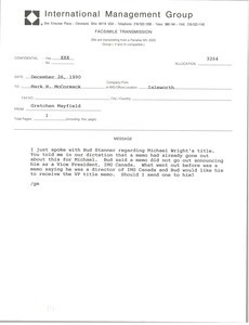 Fax from Gretchen Mayfield to Mark H. McCormack