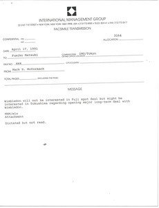 Fax from Mark H. McCormack to Fumiko Matsuki