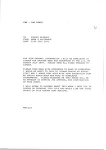 Fax from Mark H. McCormack to Fumiko Matsuki