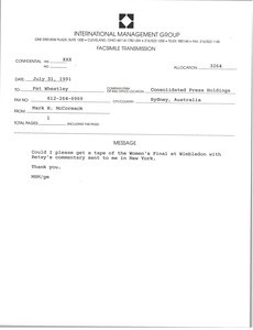 Fax from Mark H. McCormack to Pat Wheatley