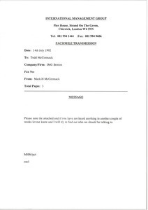 Fax from Mark H. McCormack to Todd McCormack