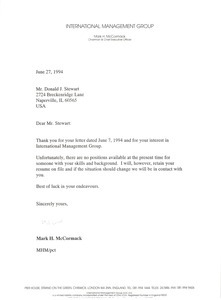 Letter from Mark H. McCormack to Donald J. Stewart