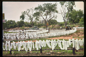 Fencing draped with white cloth