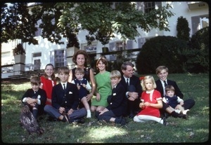Robert F. and Ethel Kennedy posed on the lawn with their children