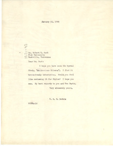 Letter from W. E. B. Du Bois to Robert E. Park