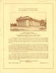 Design of the proposed national memorial building to commemorate the heroic deeds of Negro soldiers and sailors who fought in all the Nation's wars