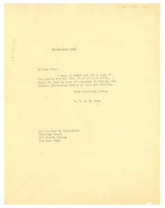 Letter from W. E. B. Du Bois to Sheridan House