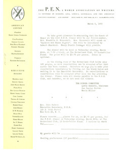 Circular letter from American Center of P.E.N. to W. E. B. Du Bois