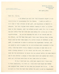 Letter from Bedales School to Nina Du Bois