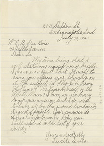 Letter from Lucile Sims to W. E. B. Du Bois