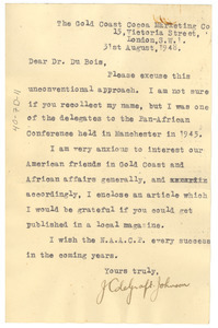Letter from J. Colegraft to W. E. B. Du Bois