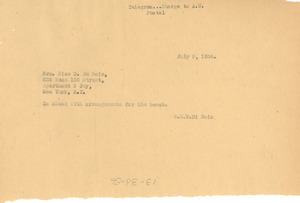 Telegram from W. E. B. Du Bois to Nina Du Bois