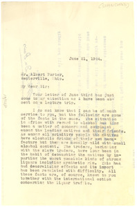 Letter from W. E. B. Du Bois to Standard Encyclopedia of the Alcohol Problem