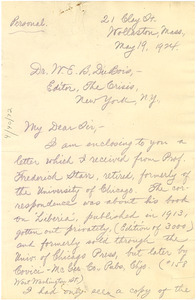 Letter from E. H. Barstow to W. E. B. Du Bois