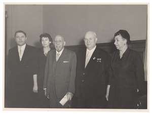 Unidentified man, Alla Bobrysheva, W. E. B. Du Bois, Nikita Khrushchev, and Shirley Graham Du Bois