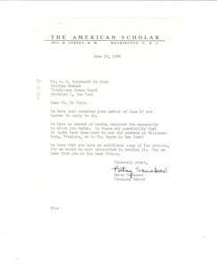 Letter from American Scholar to W. E. B. Du Bois