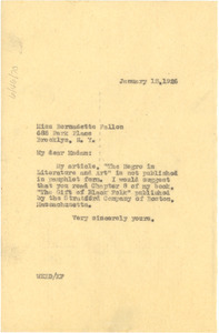 Letter from W. E. B. Du Bois to Bernadette Fallon