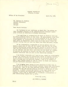 Letter from Rufus E. Clement to Dr. Lawrence D. Reddick