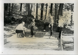 Children playing bocce ball at the picnic, Pine Beach