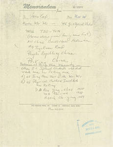 A memo and attachments to Vernon Cox from Edward Steitz about Mou Zuoyun (Nov. 20, 1978)