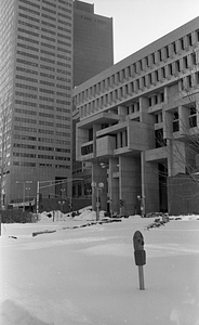 Snow piles adjacent to Boston City Hall