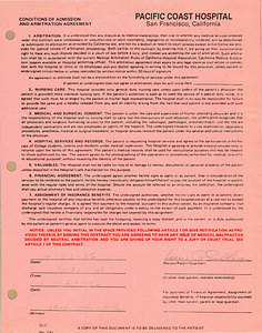 Pacific Coast Hospital Admission Agreement