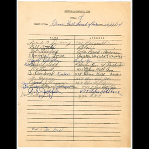 Attendance list for Grove Hall Board of Trade meeting held October 19, 1964