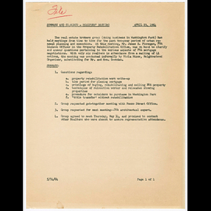 Summary, comments and minutes from realtor meeting on April 23, 1964