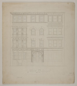 Unfinished front elevation of multi-family dwelling, undated