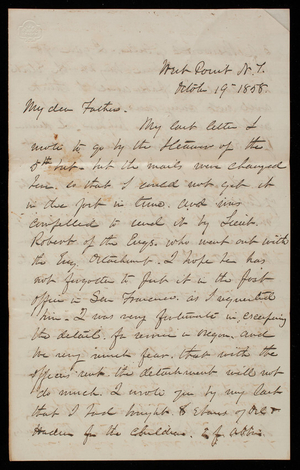 Thomas Lincoln Casey to General Silas Casey, October 19, 1858