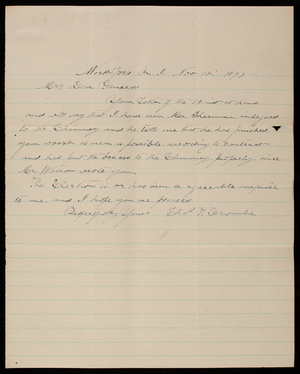 [Charles] Crombe to Thomas Lincoln Casey, November 12, 1892