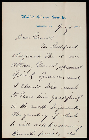 [William P.] Frye to Thomas Lincoln Casey, January 8, 1892