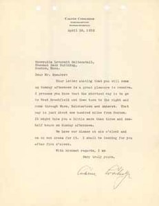 Letter from Calvin Coolidge to Leverett Saltonstall, 28 April 1932