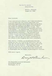 Letter from Dwight Eisenhower to Leverett Saltonstall, 23 August 1954